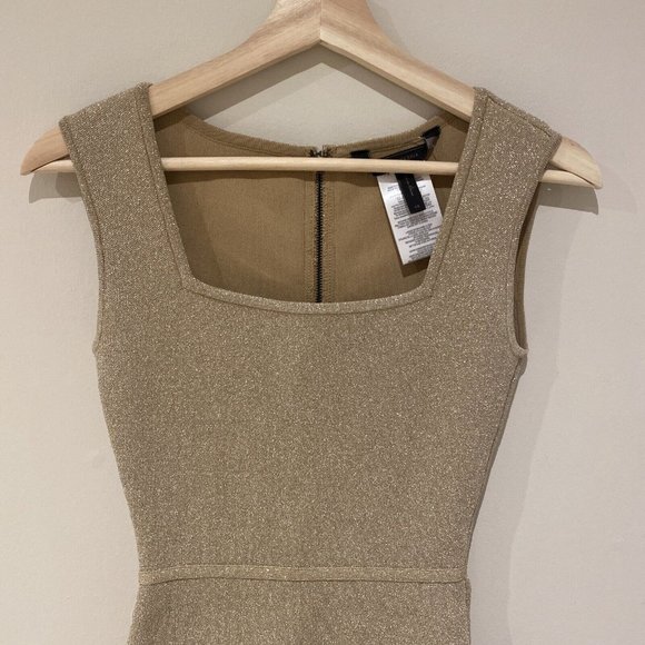 bcbg maxazria Gold Square Neck Sparkly Bodycon Mini Dress XS - Picture 4 of 13